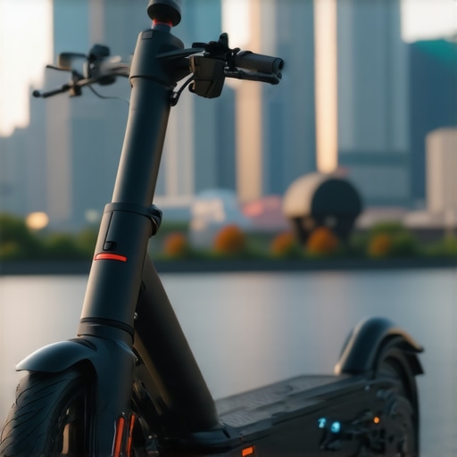 High-tech electric scooter equipped with sensors navigating urban environment