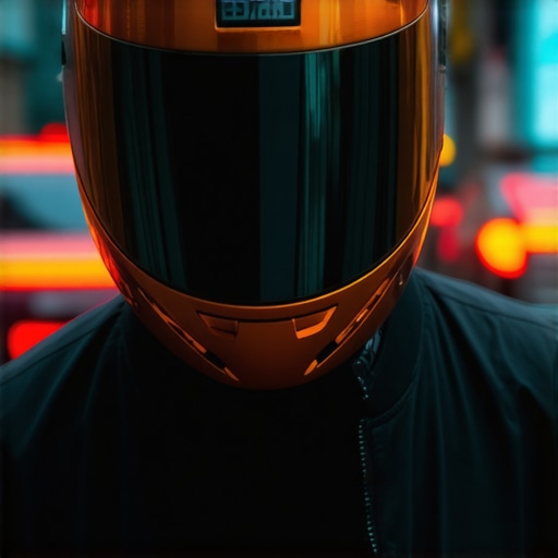 Close-up of a smart helmet showing augmented reality features and safety sensors for urban riding
