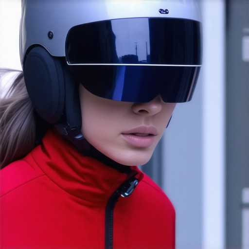 Cyclist wearing a smart helmet with augmented reality display in city